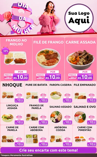 Modelo de Encarte para Encarte Grande com o tema Dia da Mulher para Restaurante