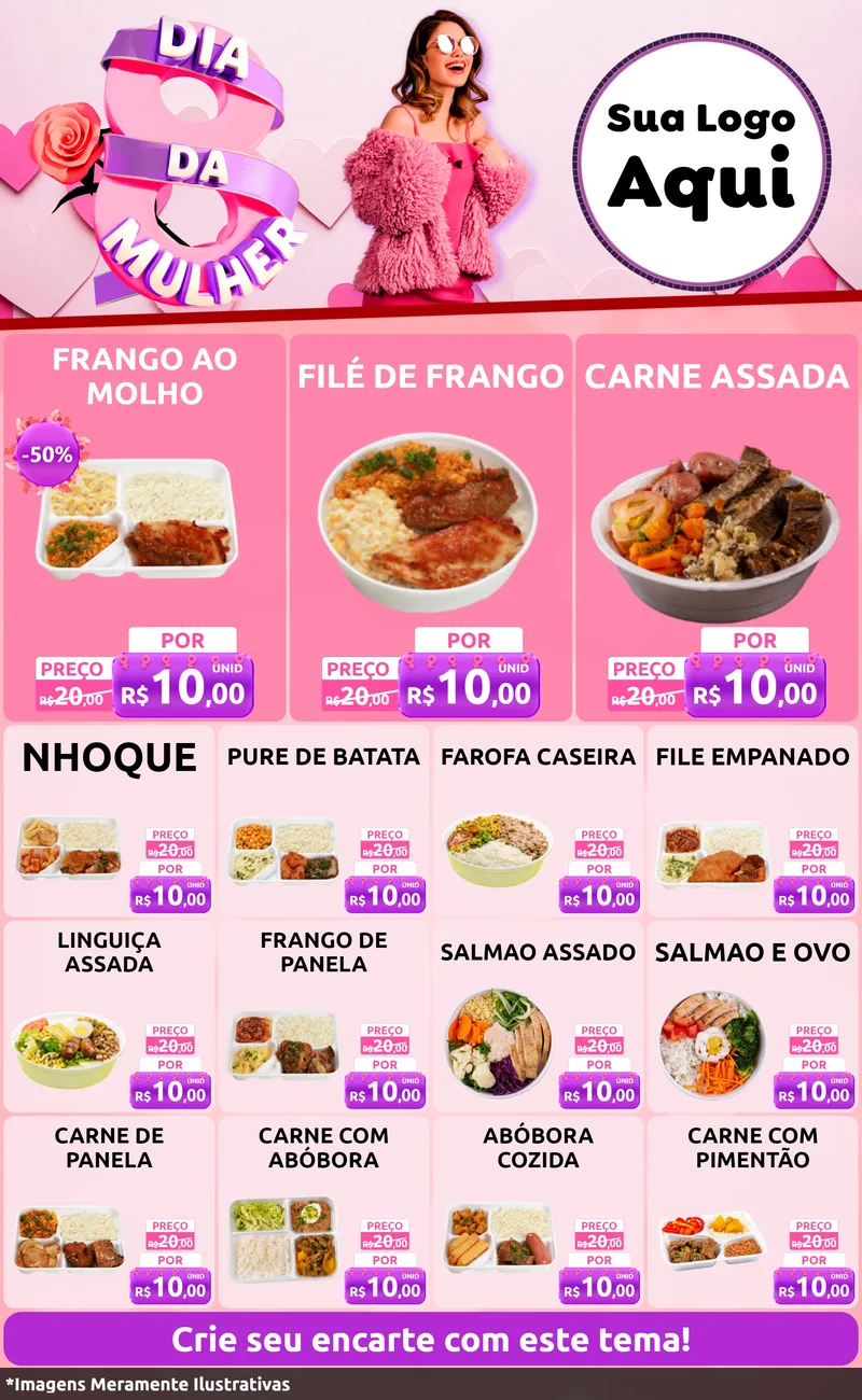 Modelo de Encarte para Encarte Grande com o tema Dia da Mulher para Restaurante