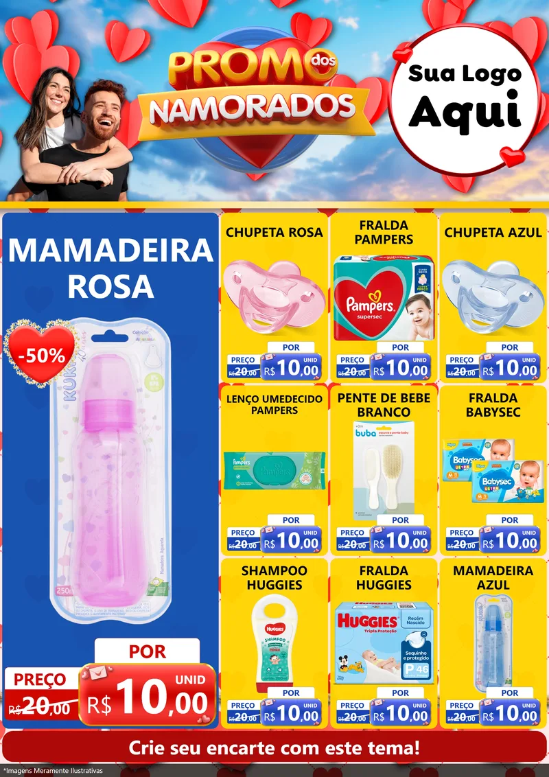 Modelo de Encarte para Encarte A4 Vertical com o tema Promo dos Namorados para Bebês