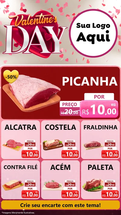 Modelo de Rede Social para Stories com o tema Valentine's Day para Açougue