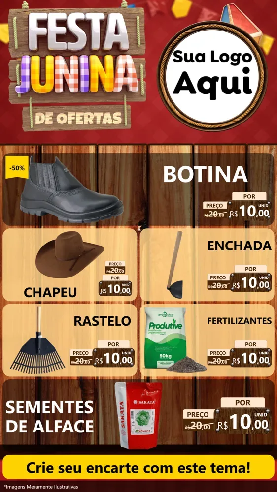 Modelo de TV para TV Vertical com o tema Festa Junina de Ofertas para Agropecuária