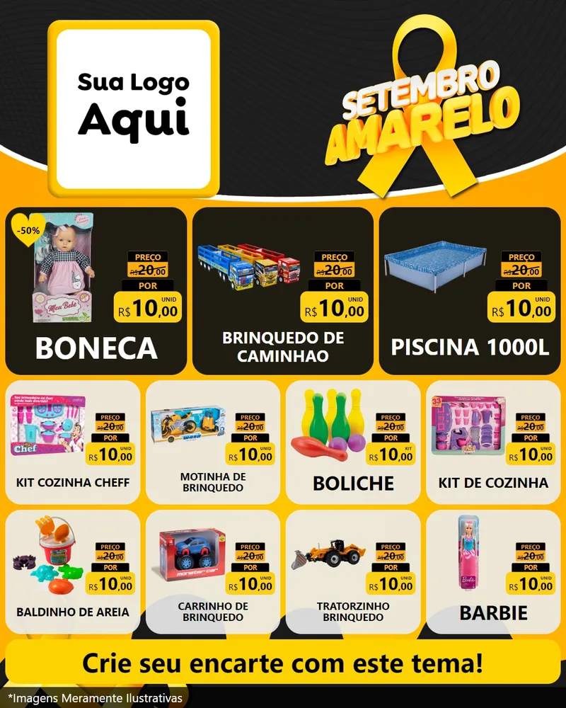 Modelo de Rede Social para Feed Instagram com o tema Setembro Amarelo para Brinquedos