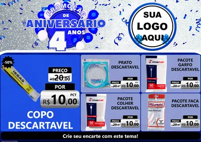 Modelo de Encarte para Encarte A4 Horizontal com o tema Promoção de Aniversário - 4 Anos para Embalagens