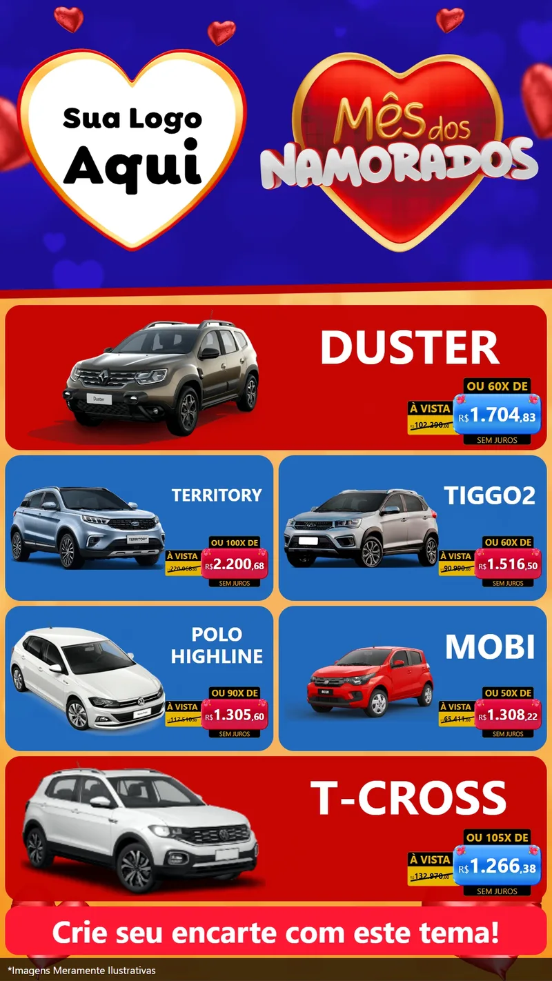 Modelo de TV para TV Vertical com o tema Mês dos Namorados para Concessionaria de Carros