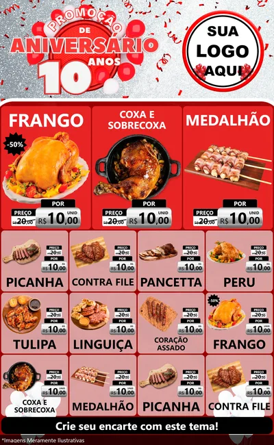 Modelo de Encarte para Encarte Grande com o tema Promoção de Aniversário - 10 Anos para Assados