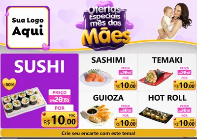 Modelo de Encarte para Encarte A4 Horizontal com o tema Ofertas Especiais - Mês das Mães para Comida japonesa