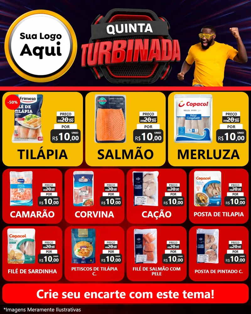 Modelo de Rede Social para Feed Instagram com o tema Quinta Turbinada para Peixaria