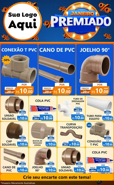 Modelo de Encarte para Encarte Grande com o tema Janeiro Premiado para Tubos e conexões