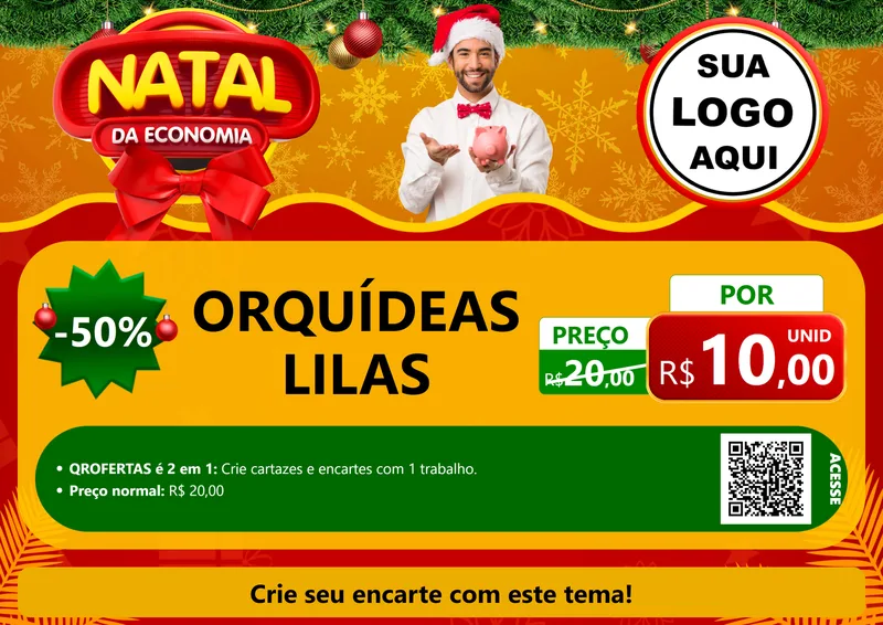 Modelo de Cartaz para Cartaz A4 Horizontal com o tema Natal da Economia para Floricultura e jardim