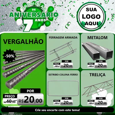Modelo de Rede Social para Feed Facebook com o tema Promoção de Aniversário - 7 Anos para Ferragens