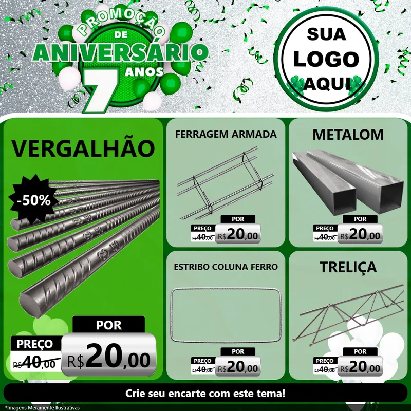 Modelo de Rede Social para Feed Facebook com o tema Promoção de Aniversário - 7 Anos para Ferragens