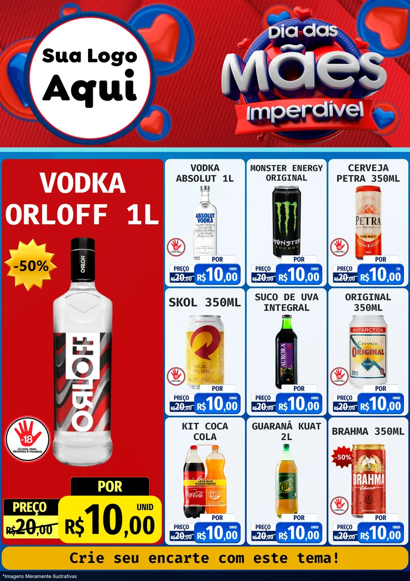 Modelo de Encarte para Encarte A4 Vertical com o tema Dia Das Mães Imperdível para Distribuidora de bebidas