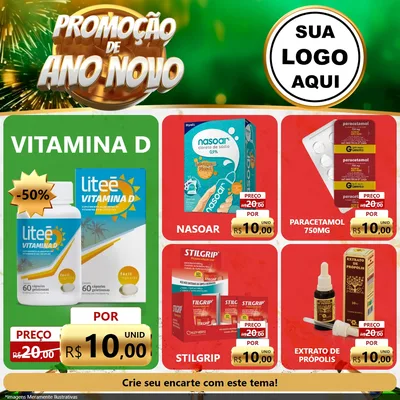 Modelo de Rede Social para Feed Facebook com o tema Promoção de Ano Novo para Farmácia