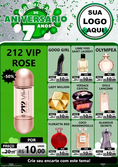 Modelo de Encarte para Encarte A4 Vertical com o tema Promoção de Aniversário - 7 Anos para Perfumes