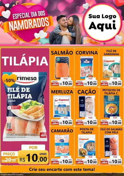 Modelo de Encarte para Encarte A4 Vertical com o tema Especial Dia dos Namorados para Peixaria