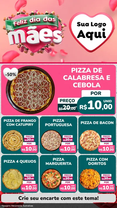 Modelo de Rede Social para Stories com o tema Feliz Dia das Mães para Pizzaria