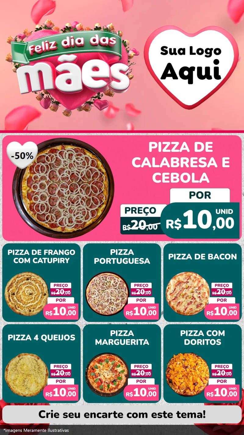 Modelo de Rede Social para Stories com o tema Feliz Dia das Mães para Pizzaria