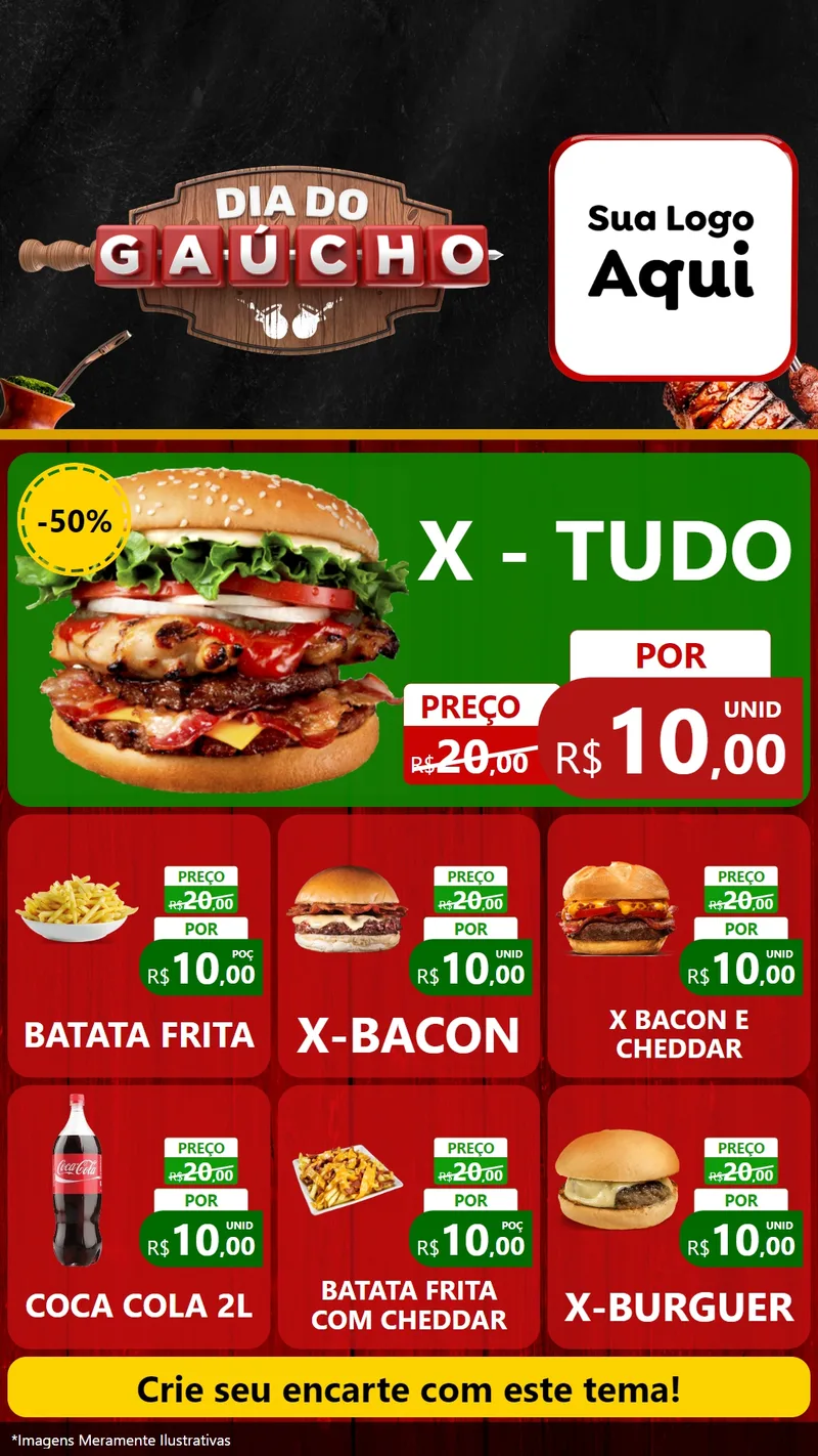 Modelo de Rede Social para Stories com o tema Dia do Gaúcho para Hamburgueria