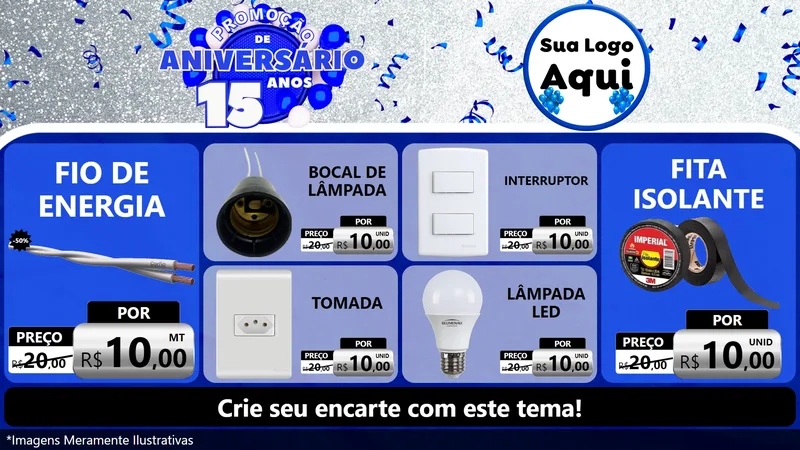 Modelo de TV para TV Horizontal com o tema Promoção de Aniversário - 15 Anos para Materiais Elétricos