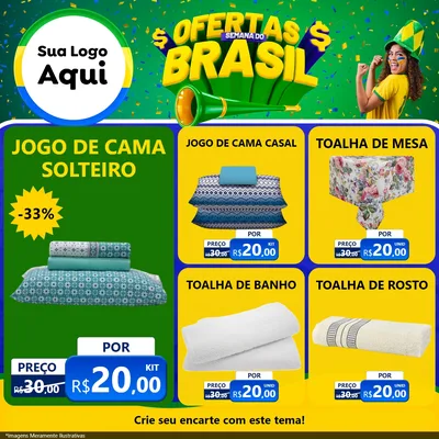 Modelo de Rede Social para Feed Facebook com o tema Ofertas Semana do Brasil para Cama, Mesa e Banho