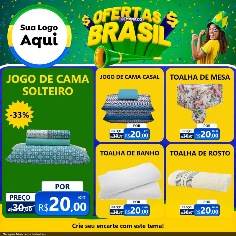 Modelo de Rede Social para Feed Facebook com o tema Ofertas Semana do Brasil para Cama, Mesa e Banho