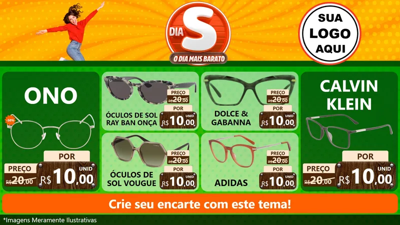 Modelo de TV para TV Horizontal com o tema Dia S - O Dia Mais Barato para Óticas