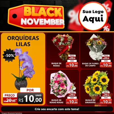 Modelo de Rede Social para Feed Facebook com o tema Black November para Floricultura e jardim
