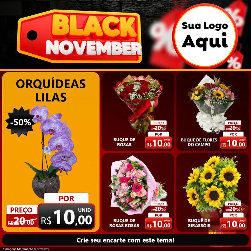 Modelo de Rede Social para Feed Facebook com o tema Black November para Floricultura e jardim