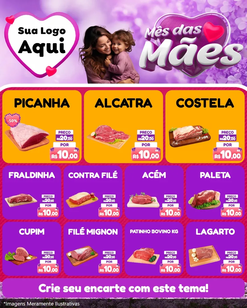 Modelo de Rede Social para Feed Instagram com o tema Mês das Mães para Açougue