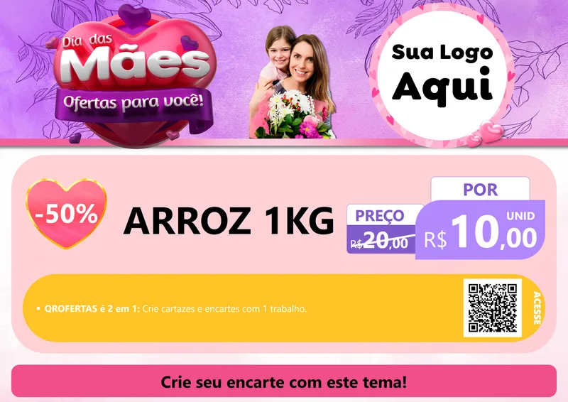 Modelo de Cartaz para Cartaz A4 Horizontal com o tema Dia das Mães Ofertas para Você! para Supermercado