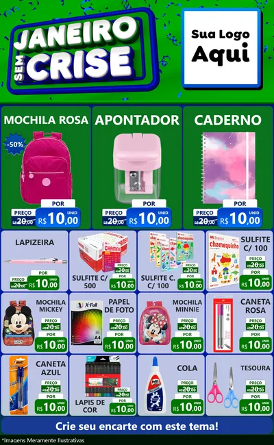 Modelo de Encarte para Encarte Grande com o tema Janeiro Sem Crise para Papelaria