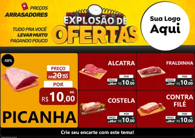 Modelo de Encarte para Encarte A4 Horizontal com o tema Explosão de Ofertas para Açougue