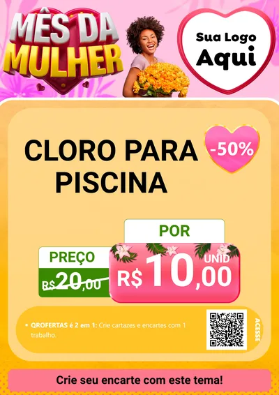 Modelo de Cartaz para Cartaz A4 Vertical com o tema Mês da Mulher para Produtos para Piscina