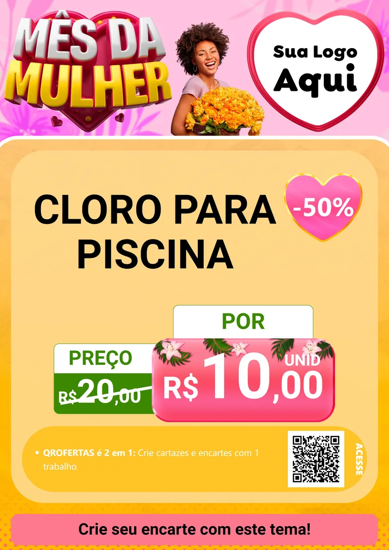 Modelo de Cartaz para Cartaz A4 Vertical com o tema Mês da Mulher para Produtos para Piscina