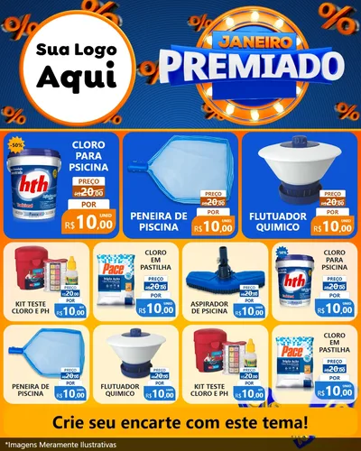 Modelo de Rede Social para Feed Instagram com o tema Janeiro Premiado para Produtos para Piscina