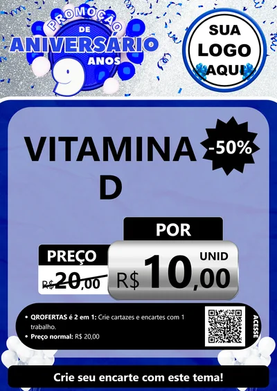 Modelo de Cartaz para Cartaz A4 Vertical com o tema Promoção de Aniversário - 9 Anos para Farmácia