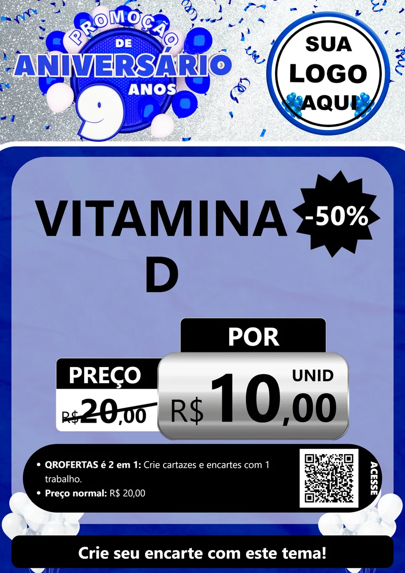 Modelo de Cartaz para Cartaz A4 Vertical com o tema Promoção de Aniversário - 9 Anos para Farmácia