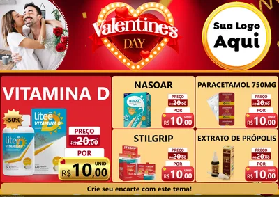 Modelo de Encarte para Encarte A4 Horizontal com o tema Valentine's Day para Farmácia