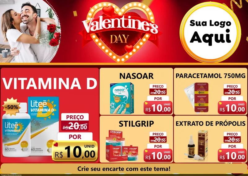 Modelo de Encarte para Encarte A4 Horizontal com o tema Valentine's Day para Farmácia