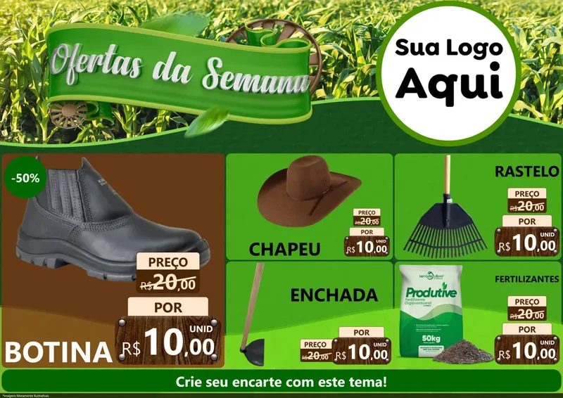 Modelo de Encarte para Encarte A4 Horizontal com o tema Ofertas da Semana para Agropecuária