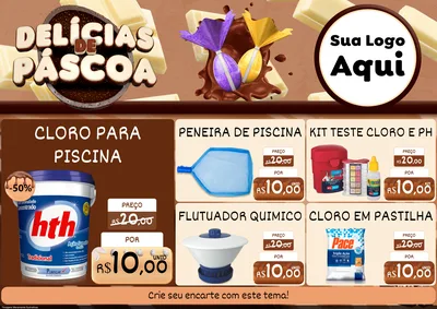 Modelo de Encarte para Encarte A4 Horizontal com o tema Delícias de Páscoa para Produtos para Piscina