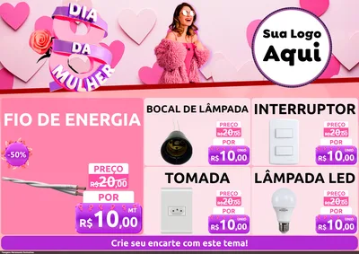 Modelo de Encarte para Encarte A4 Horizontal com o tema Dia da Mulher para Materiais Elétricos