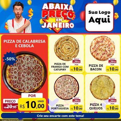 Modelo de Rede Social para Feed Facebook com o tema Abaixa Preço em Janeiro para Pizzaria