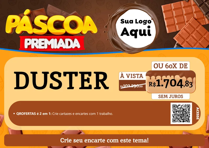 Modelo de Cartaz para Cartaz A4 Horizontal com o tema Páscoa Premiada para Concessionaria de Carros