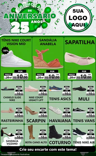 Modelo de Encarte para Encarte Grande com o tema Promoção de Aniversário - 25 Anos para Calçados