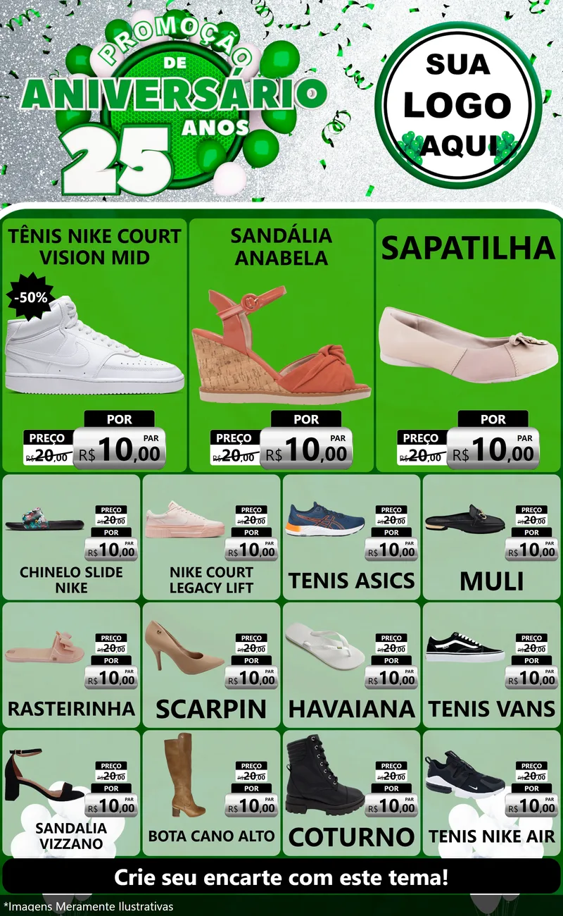 Modelo de Encarte para Encarte Grande com o tema Promoção de Aniversário - 25 Anos para Calçados