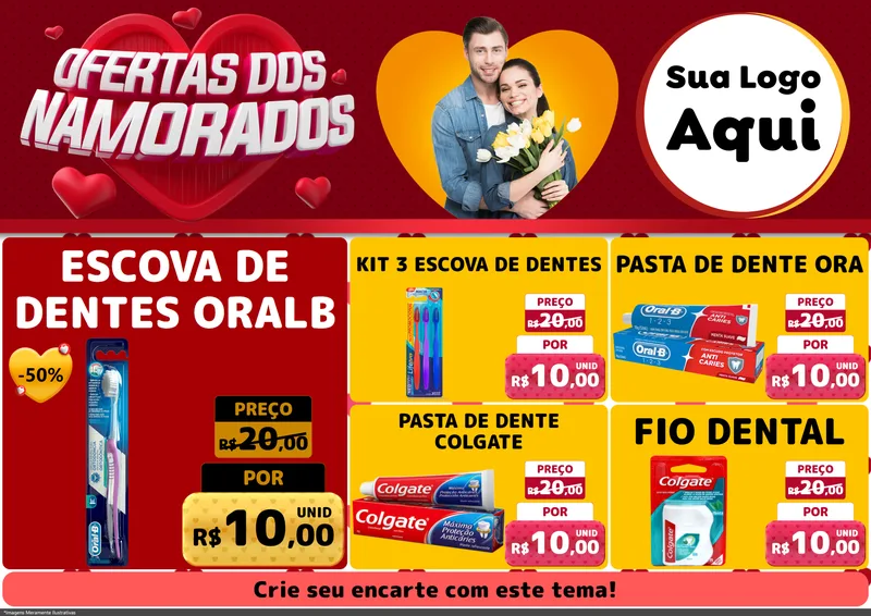 Modelo de Encarte para Encarte A4 Horizontal com o tema Ofertas Dos Namorados para Higiene Pessoal