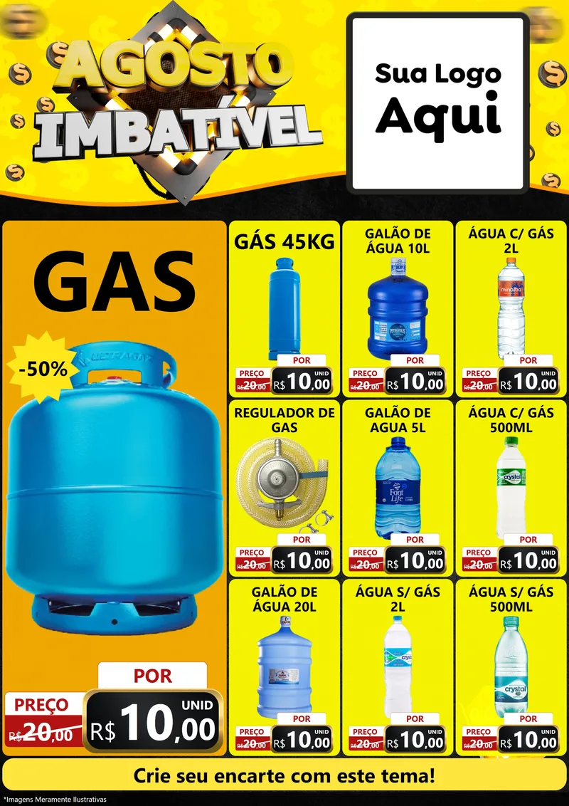 Modelo de Encarte para Encarte A4 Vertical com o tema Agosto Imbatível para Água e gás