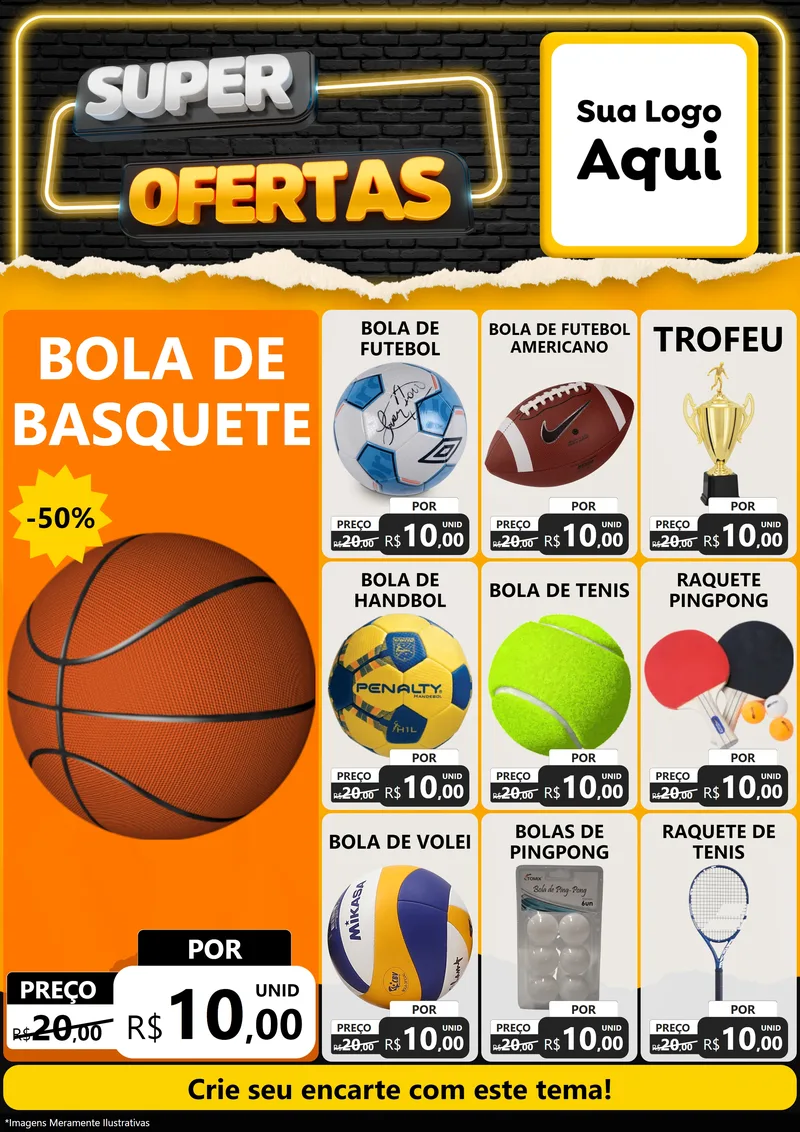 Modelo de Encarte para Encarte A4 Vertical com o tema Super Ofertas para Artigos Esportivos