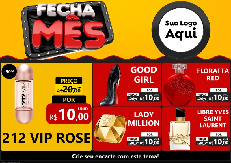 Modelo de Encarte para Encarte A4 Horizontal com o tema Fecha Mês para Perfumes